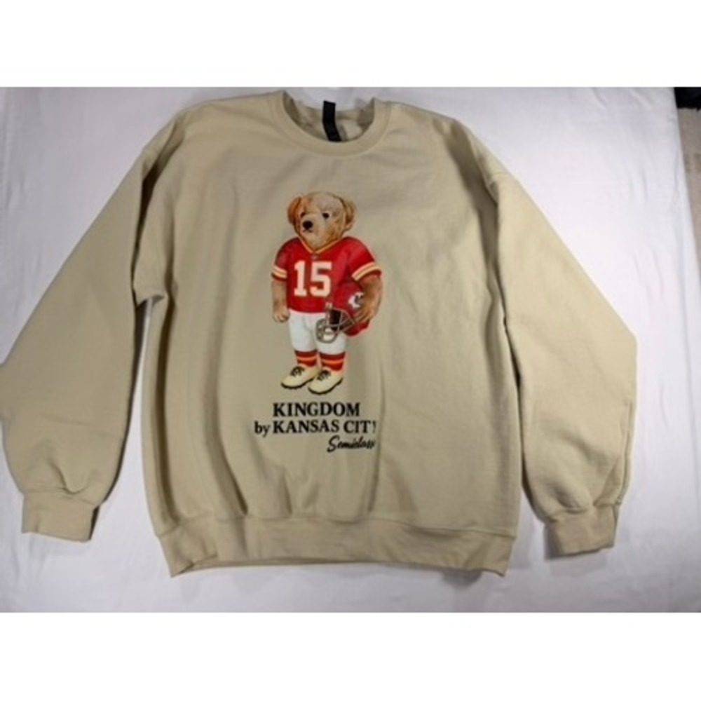 Gildan Sweatshirt Unisex XL Beige Excellent KC Football Bear Graphic Pullover